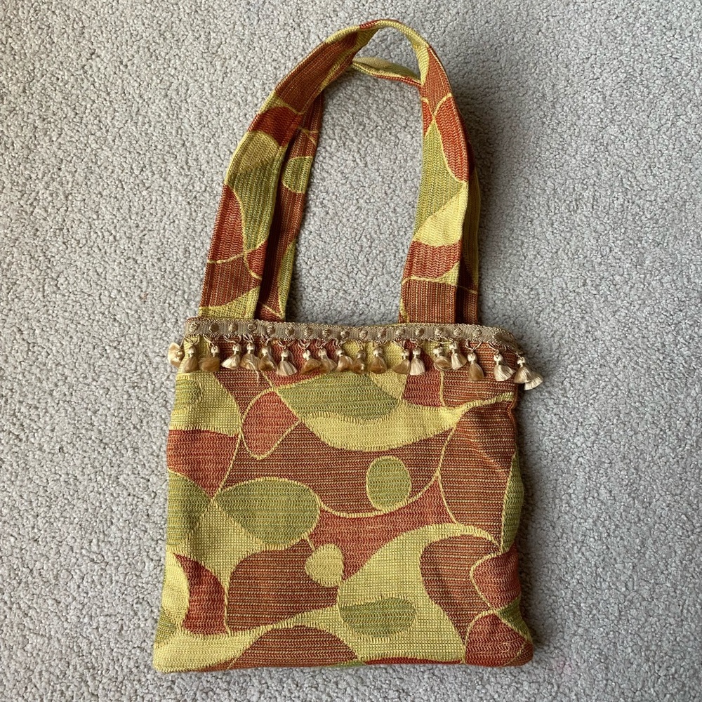 Vintage Abstract Shoulder Bag with Tassels